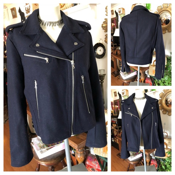 GAP Jackets & Blazers - NWOT Blue Wool Moto Jacket ~ GAP